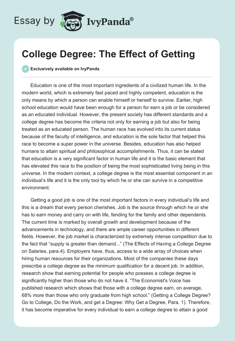 College Degree: The Effect of Getting. Page 1