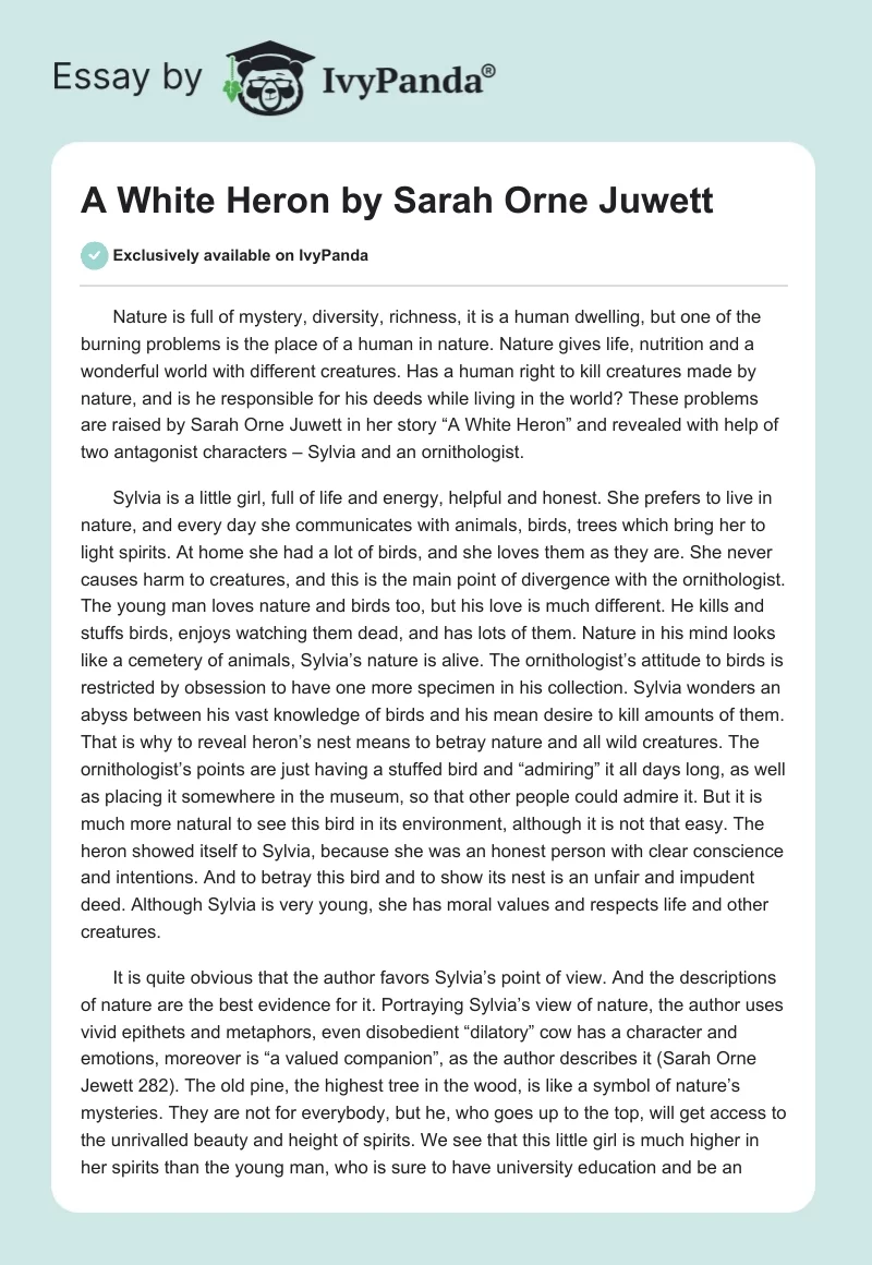 "A White Heron" by Sarah Orne Juwett. Page 1