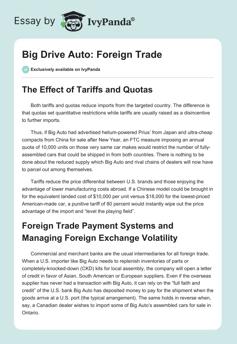 Big Drive Auto: Foreign Trade. Page 1