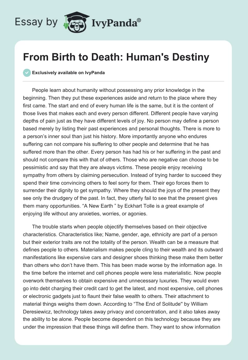 From Birth to Death: Human's Destiny. Page 1