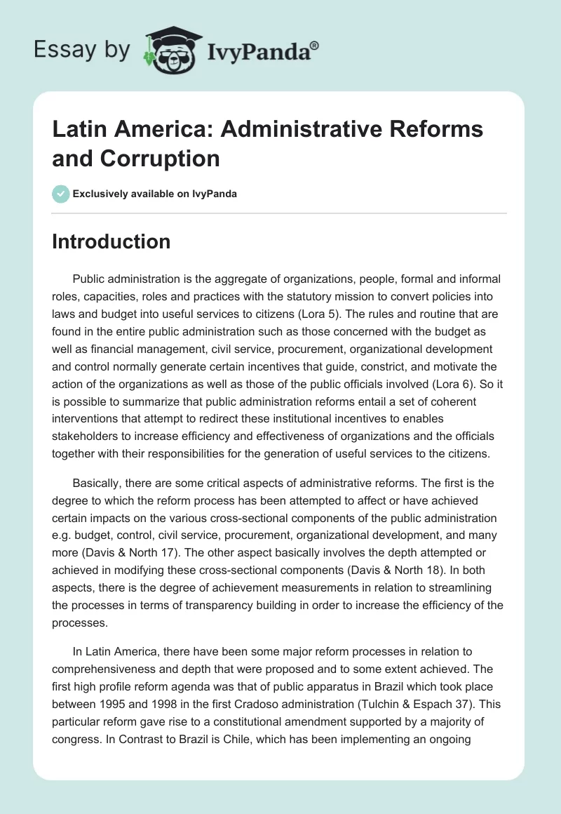 Latin America: Administrative Reforms and Corruption. Page 1
