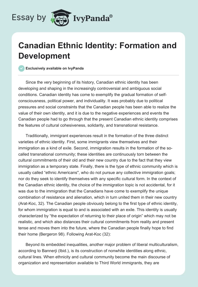 Canadian Ethnic Identity: Formation and Development. Page 1