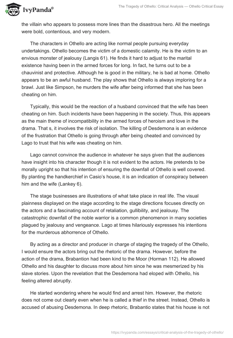 The Tragedy of Othello: Critical Analysis — Othello Critical Essay. Page 2