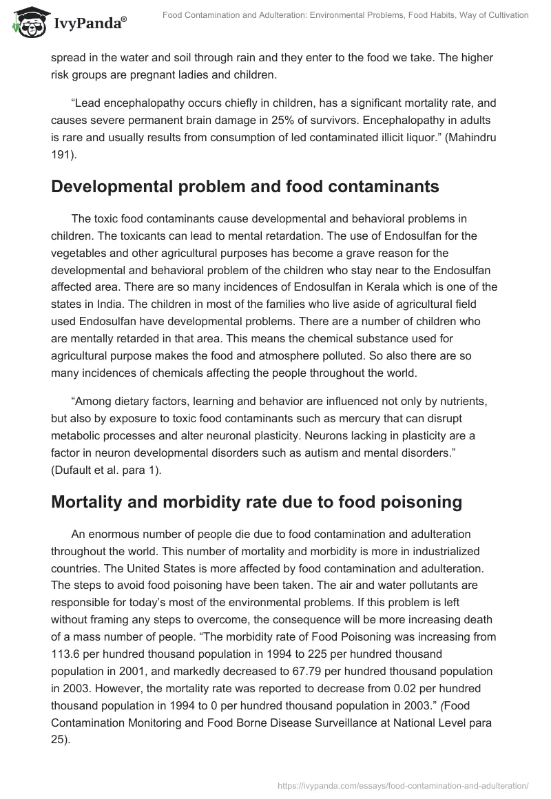 Food Contamination and Adulteration: Environmental Problems, Food Habits, Way of Cultivation. Page 5