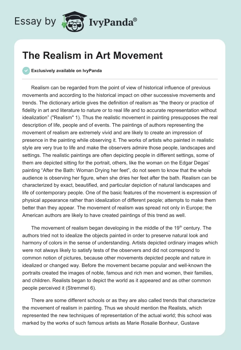 The Realism in Art Movement. Page 1