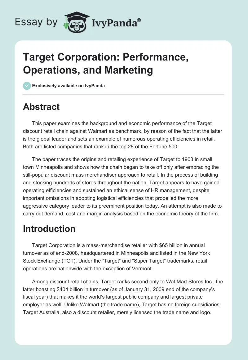 Target Corporation: Performance, Operations, and Marketing. Page 1