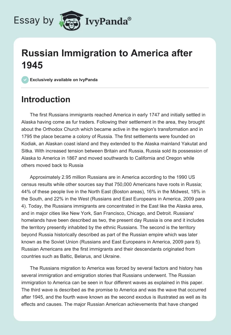 Russian Immigration to America after 1945. Page 1