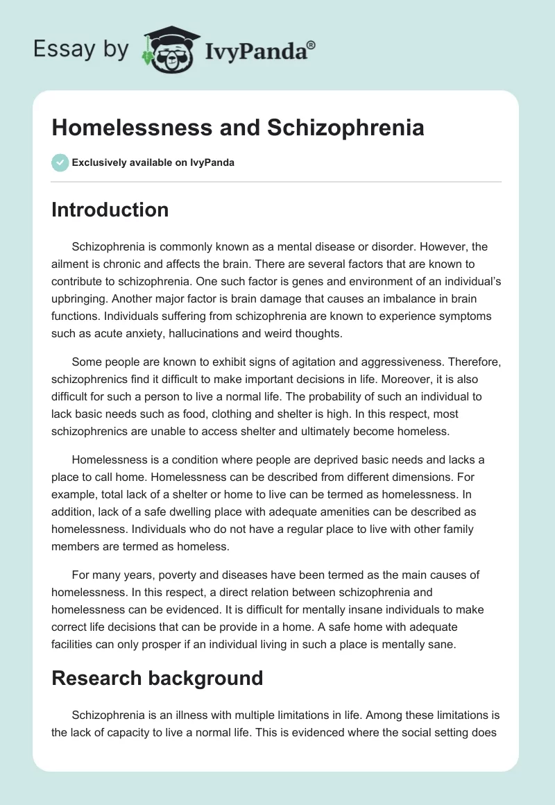 Homelessness and Schizophrenia. Page 1