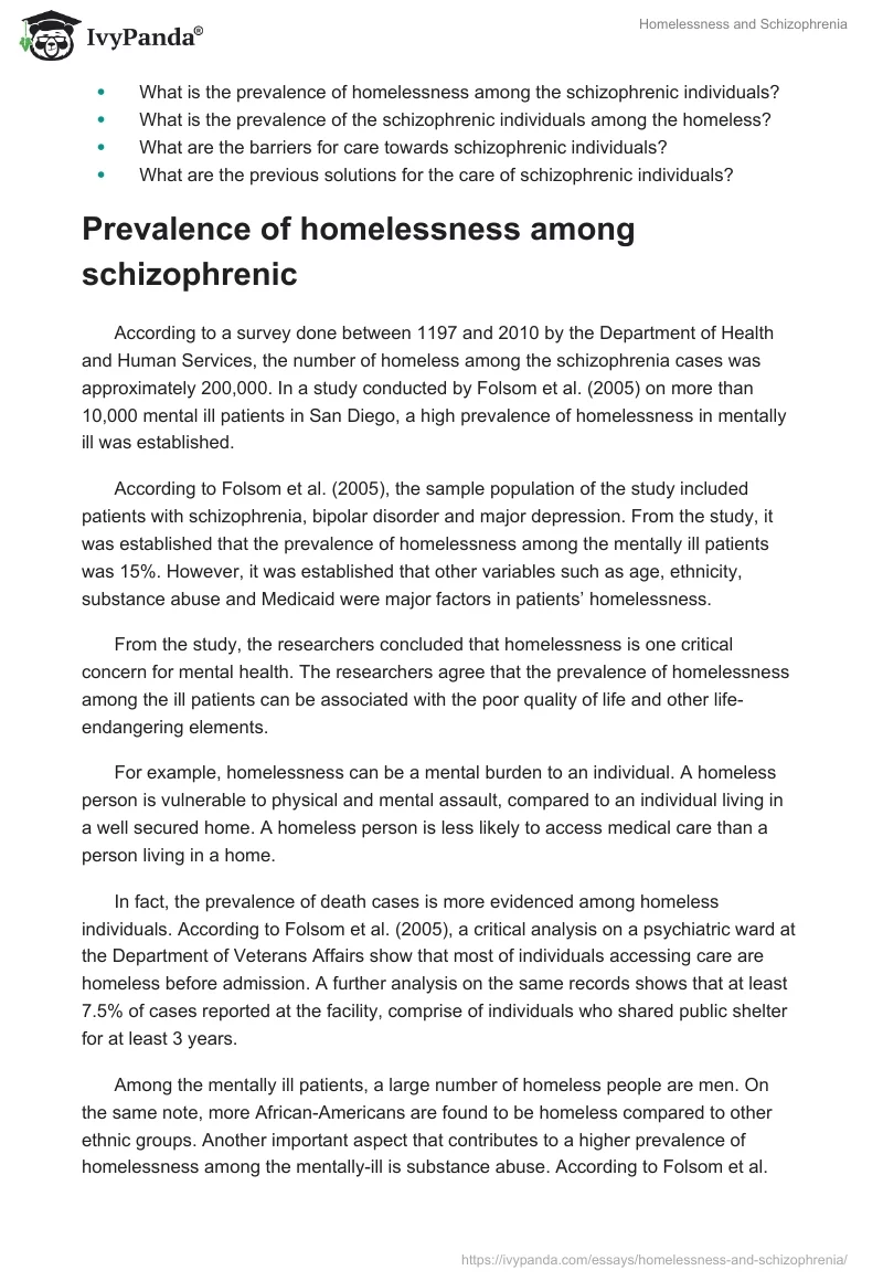 Homelessness and Schizophrenia. Page 3