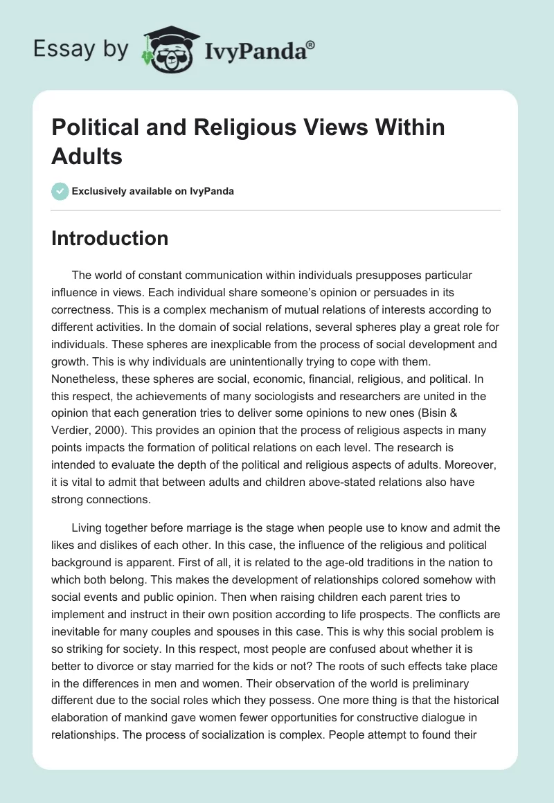 Political and Religious Views Within Adults. Page 1