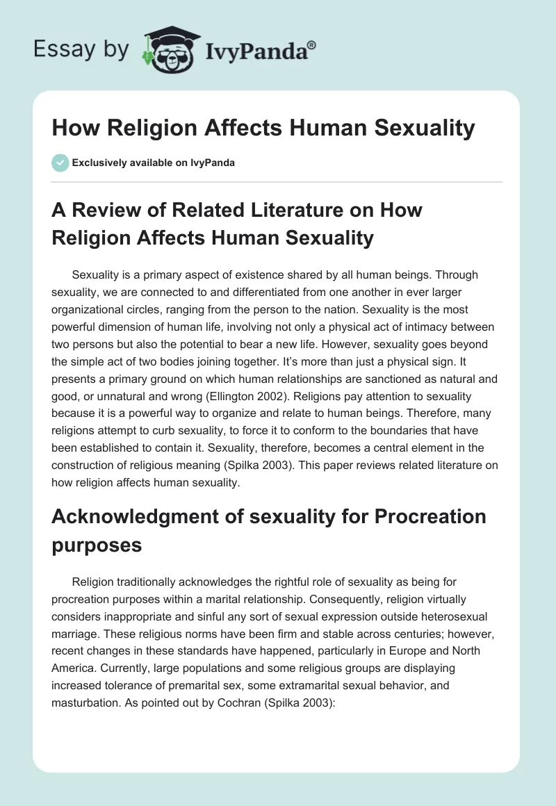 How Religion Affects Human Sexuality. Page 1