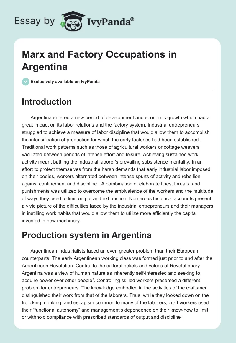 Marx and Factory Occupations in Argentina. Page 1