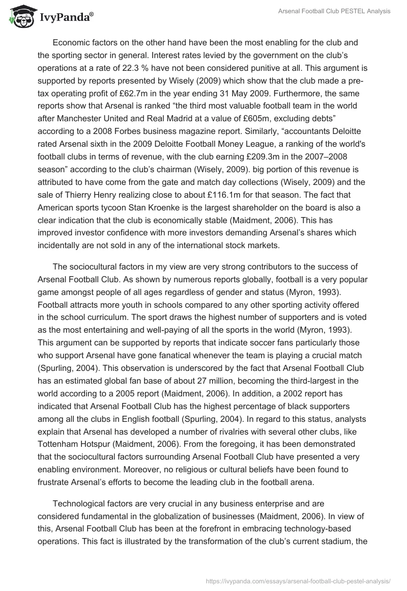 Arsenal Football Club PESTEL Analysis. Page 2