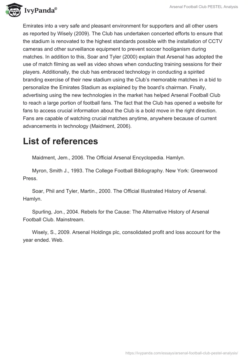 Arsenal Football Club PESTEL Analysis. Page 3