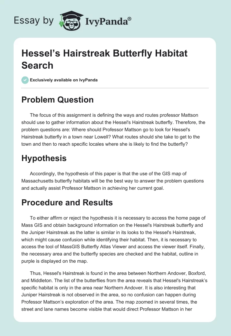 Hessel’s Hairstreak Butterfly Habitat Search. Page 1