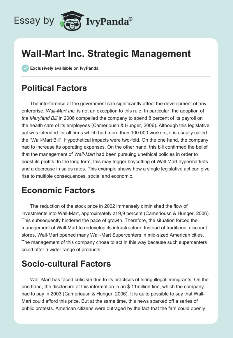 Wall-Mart Inc. Strategic Management. Page 1