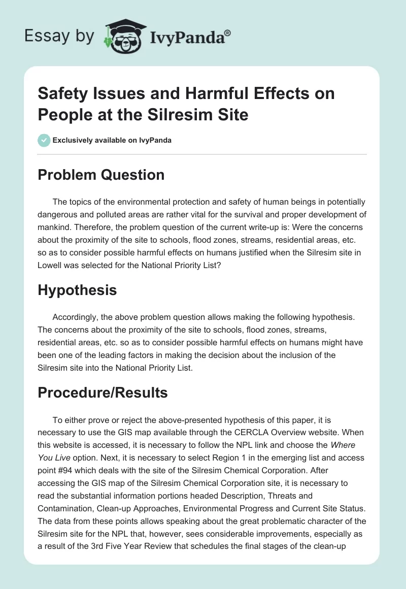 Safety Issues and Harmful Effects on People at the Silresim Site. Page 1