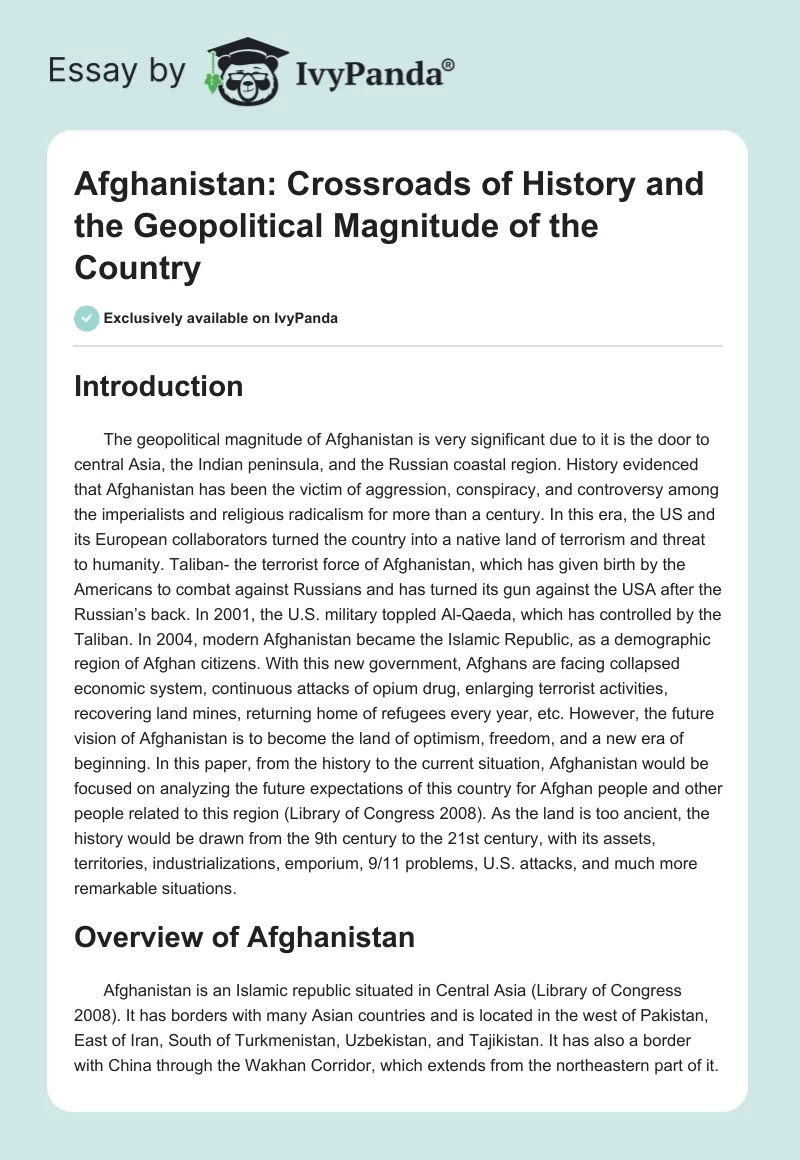 Afghanistan: Crossroads of History and the Geopolitical Magnitude of the Country. Page 1
