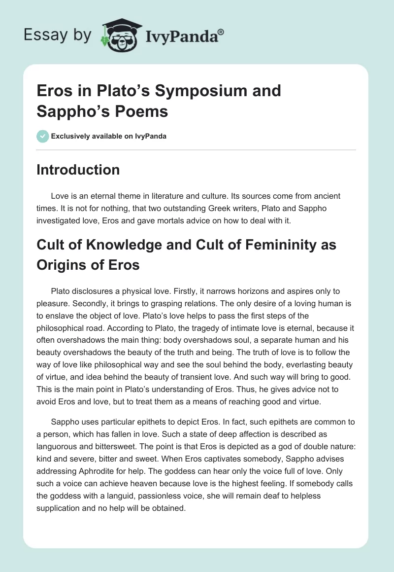 Eros in Plato’s Symposium and Sappho’s Poems. Page 1