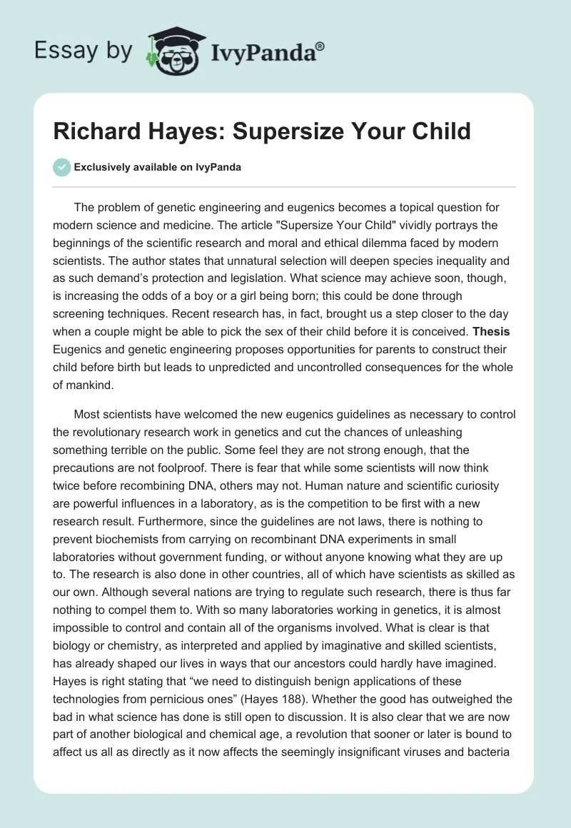 Richard Hayes: Supersize Your Child. Page 1