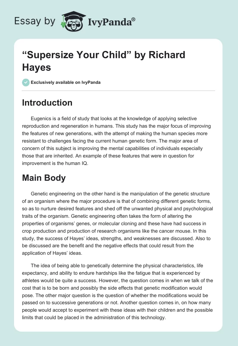 “Supersize Your Child” by Richard Hayes. Page 1