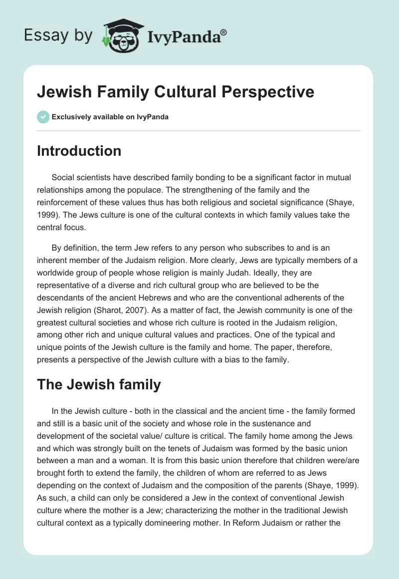 Jewish Family Cultural Perspective. Page 1