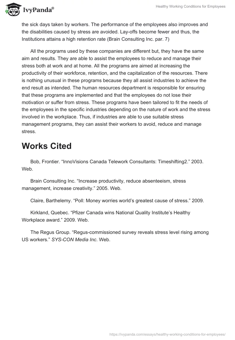 Healthy Working Conditions for Employees. Page 2