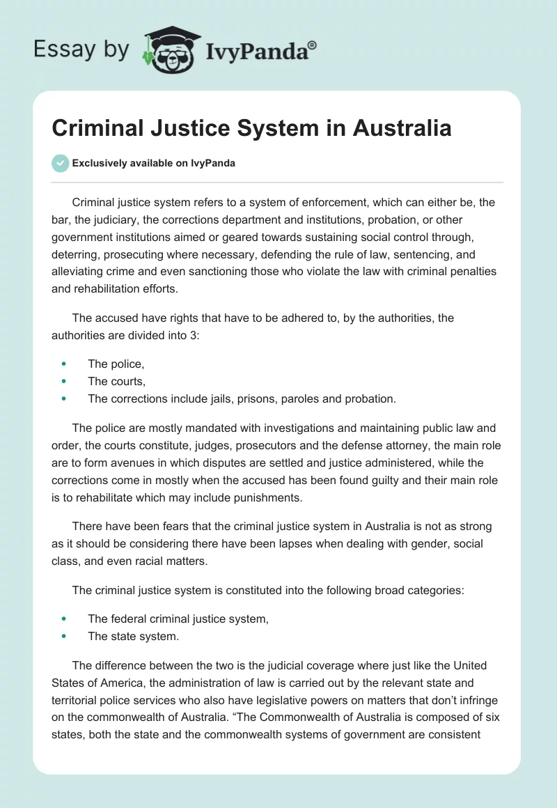 Criminal Justice System in Australia. Page 1