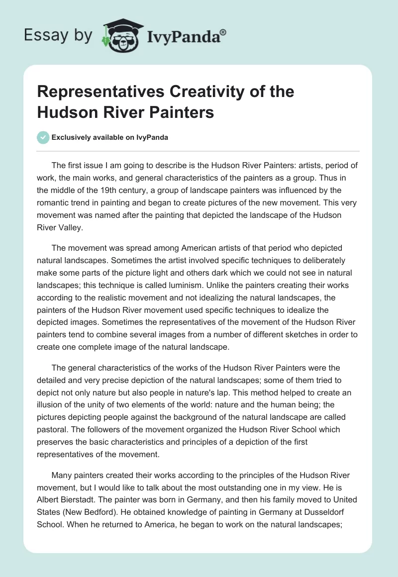 Representatives Creativity of the Hudson River Painters. Page 1