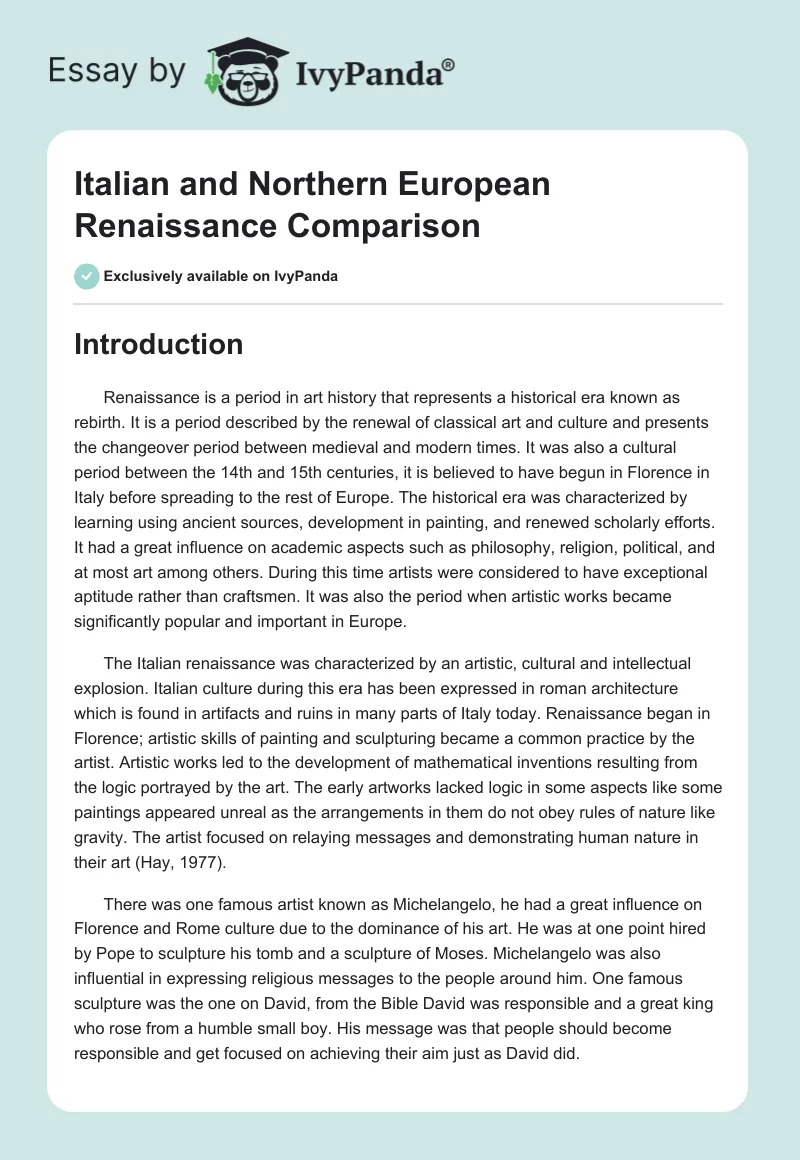 Italian and Northern European Renaissance Comparison. Page 1