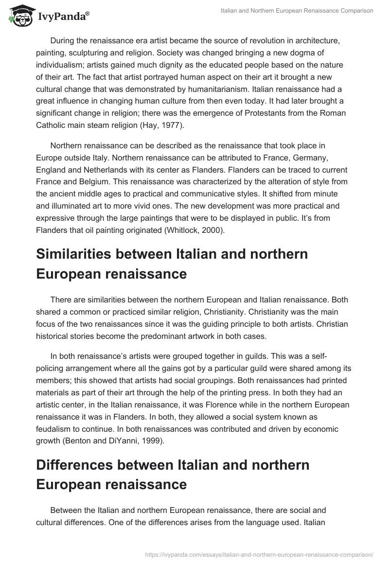 Italian and Northern European Renaissance Comparison. Page 2