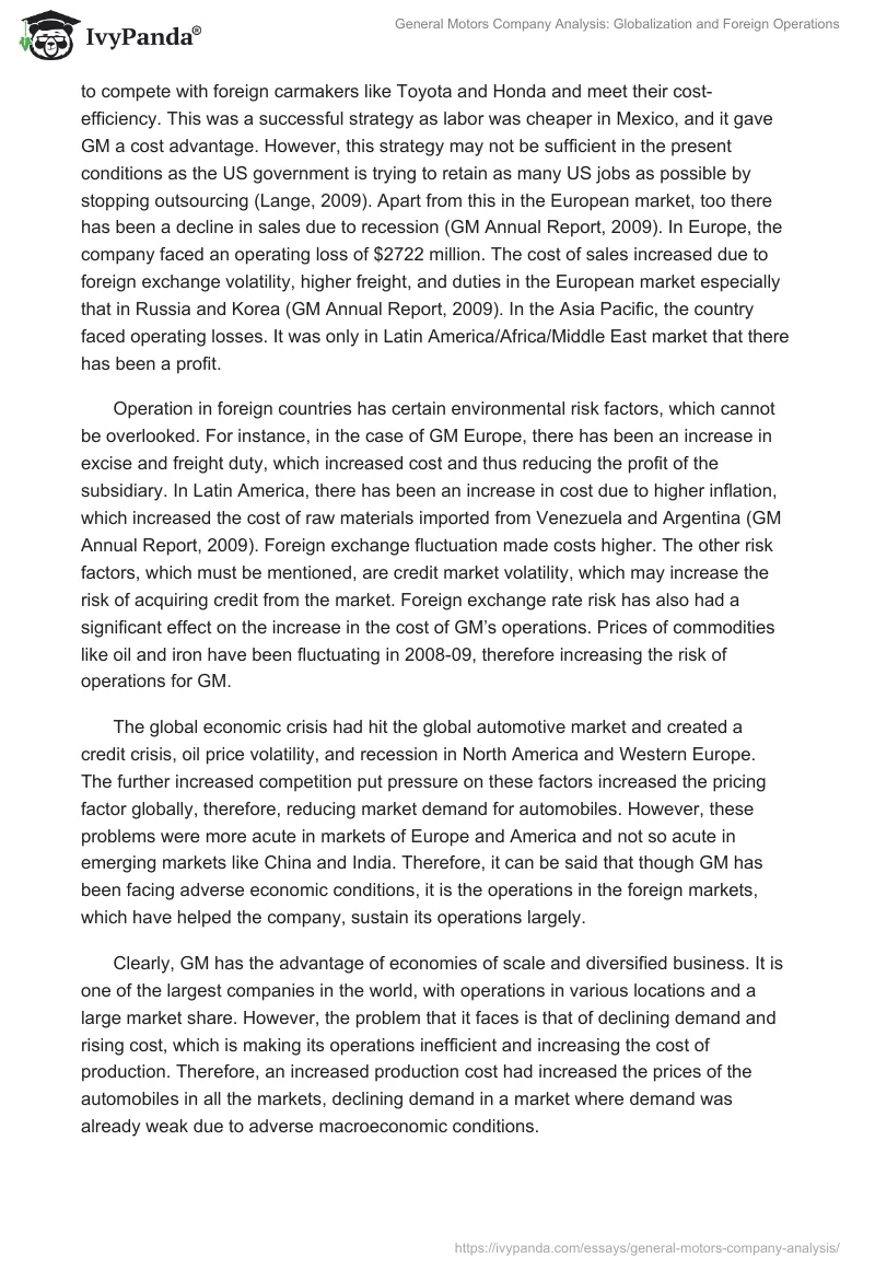 General Motors Company Analysis: Globalization and Foreign Operations. Page 2