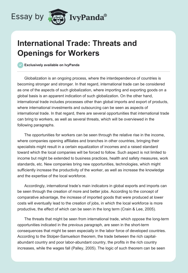 International Trade: Threats and Openings for Workers. Page 1