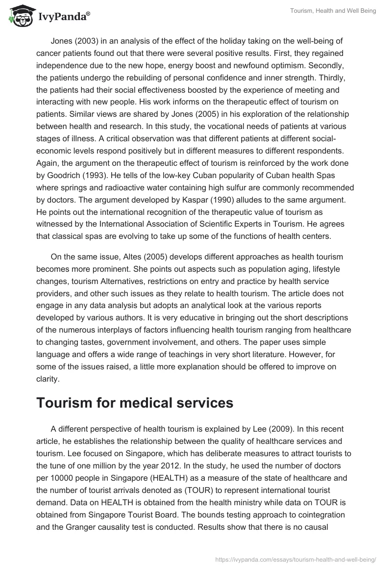 Tourism, Health and Well Being. Page 2