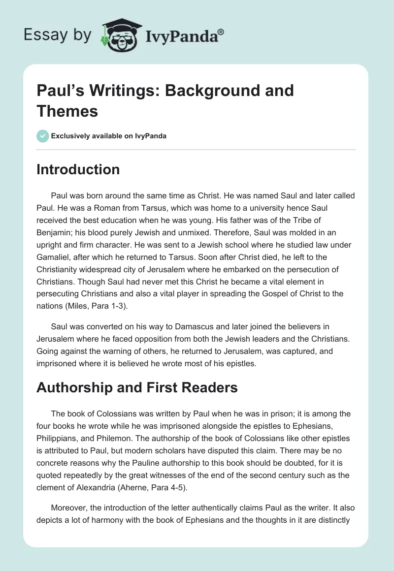 Paul’s Writings: Background and Themes. Page 1
