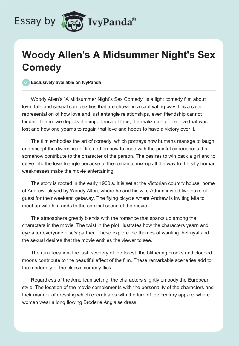 Woody Allen's "A Midsummer Night's Sex Comedy". Page 1