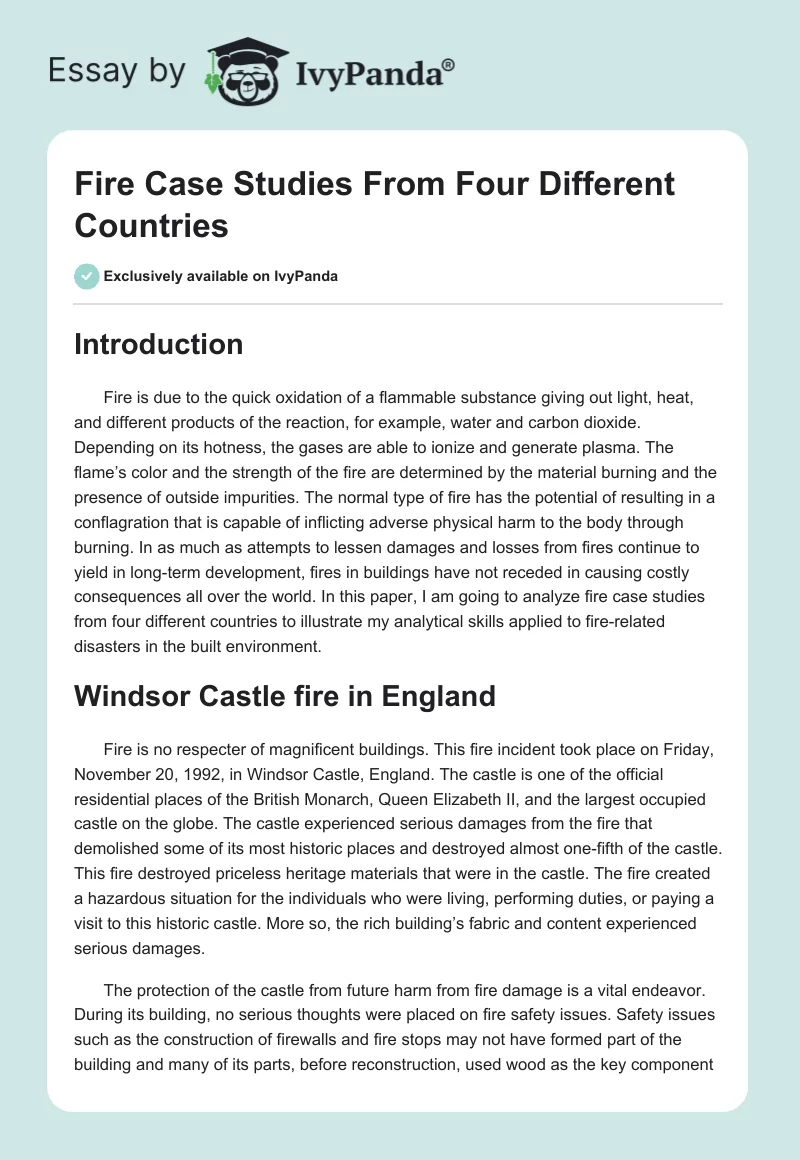 Fire Case Studies From Four Different Countries. Page 1
