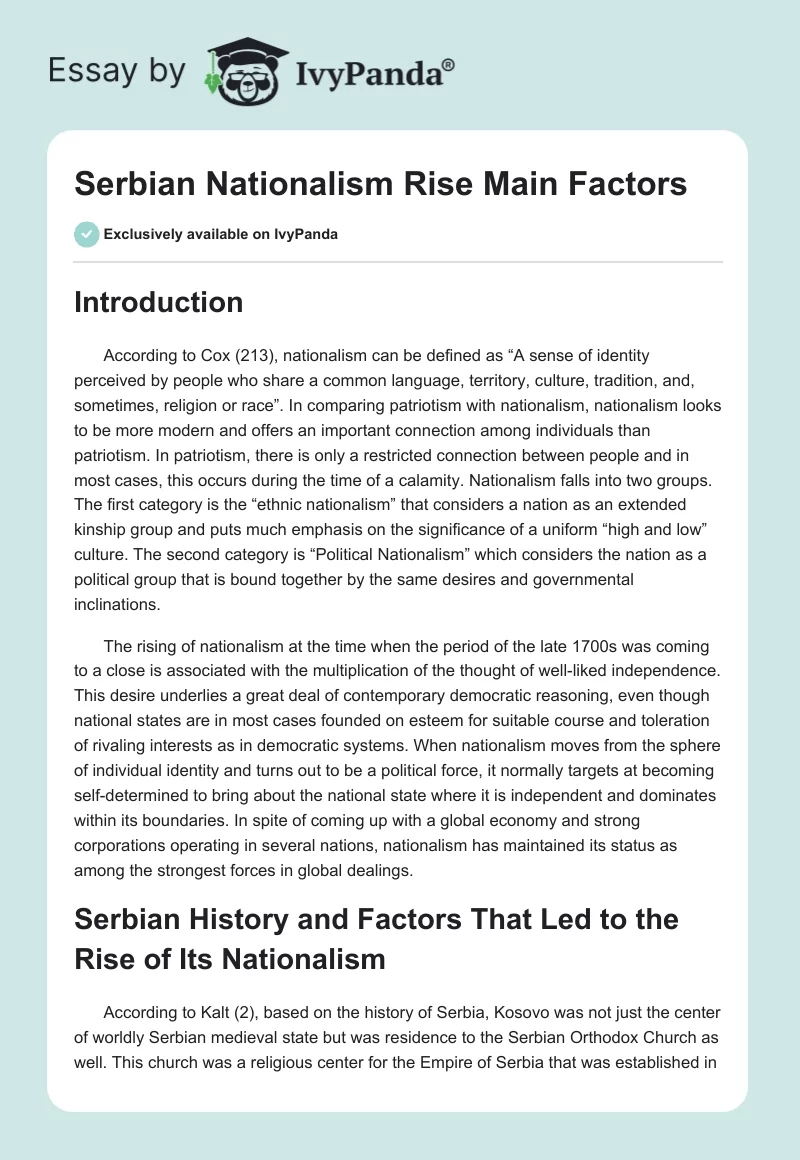 Serbian Nationalism Rise Main Factors. Page 1