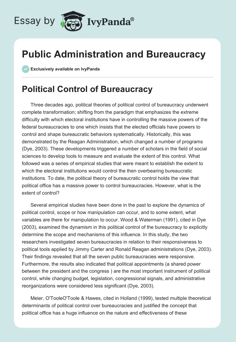 Public Administration and Bureaucracy. Page 1