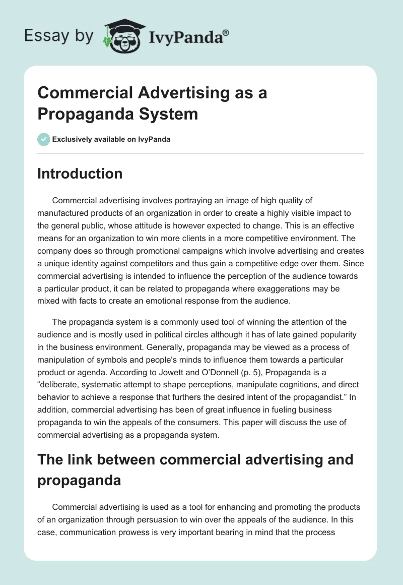 Commercial Advertising as a Propaganda System. Page 1