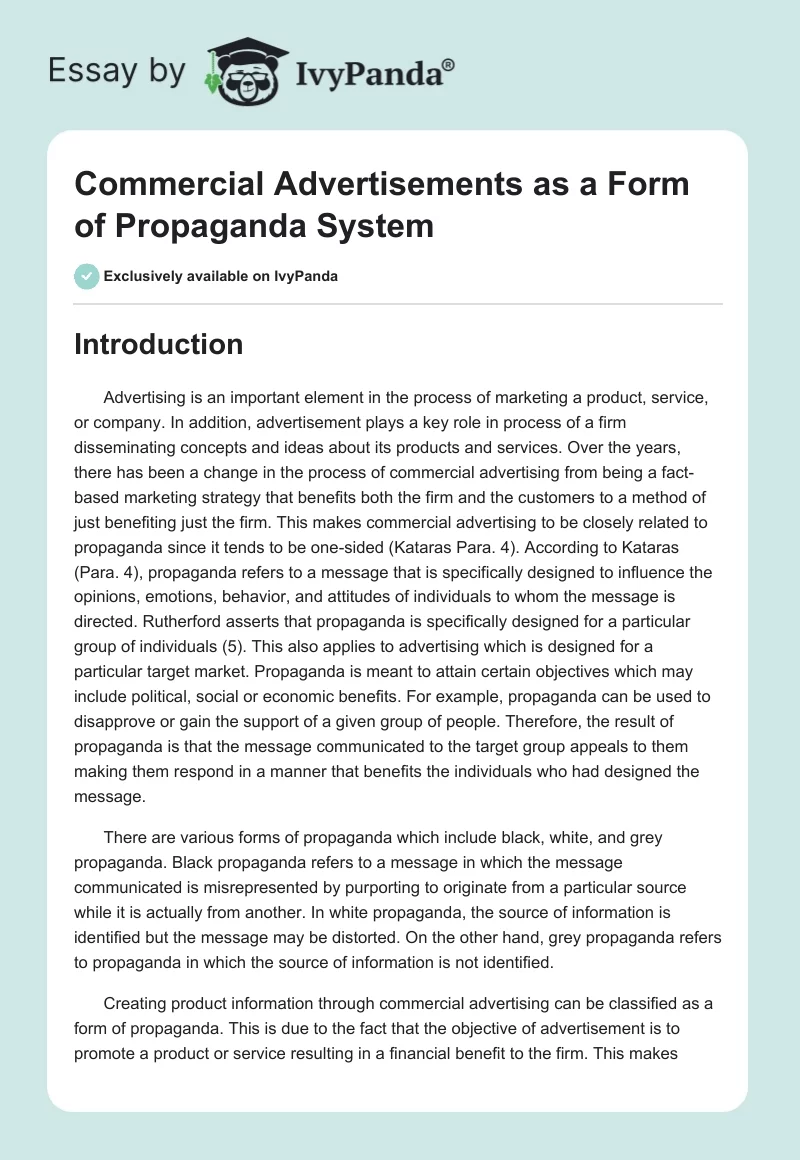 Commercial Advertisements as a Form of Propaganda System. Page 1