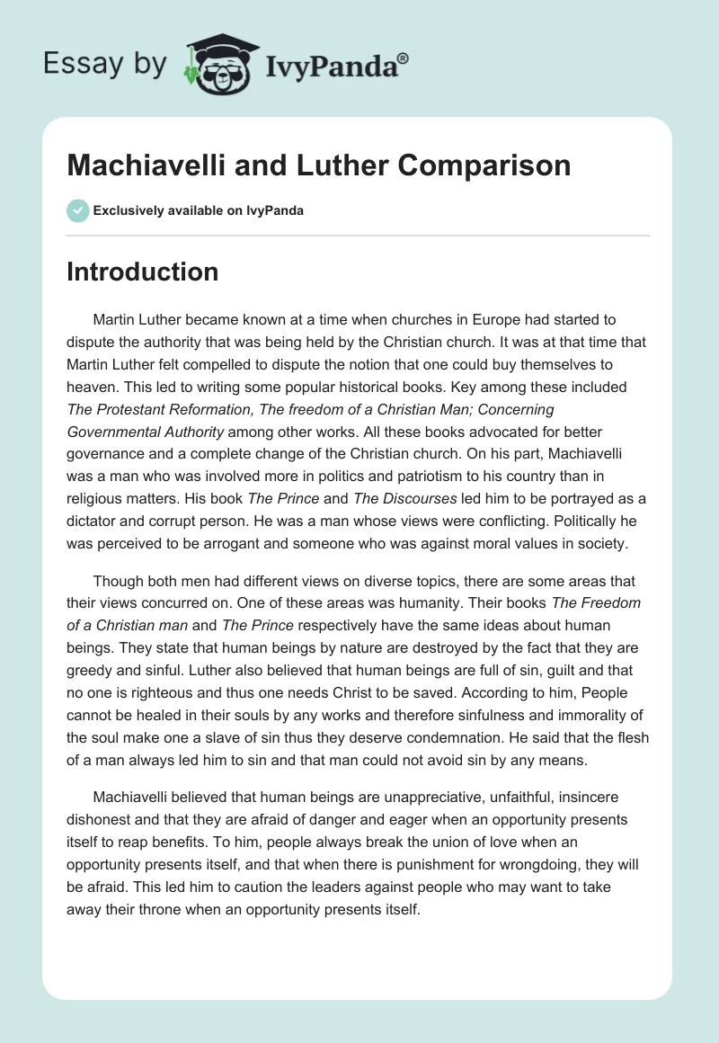 Machiavelli and Luther Comparison. Page 1