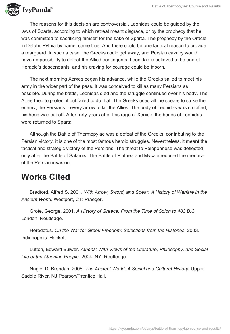 Battle of Thermopylae: Course and Results. Page 2