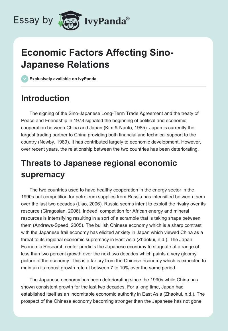 Economic Factors Affecting Sino-Japanese Relations. Page 1