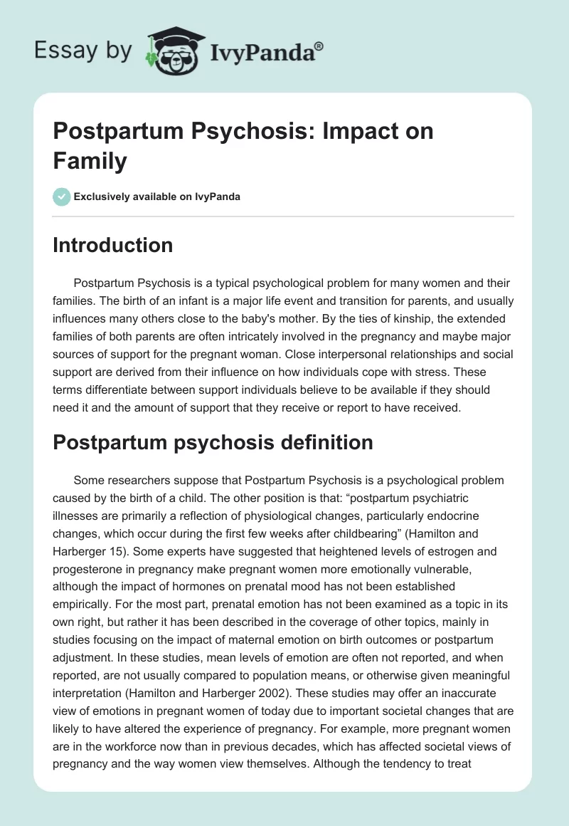 Postpartum Psychosis: Impact on Family. Page 1