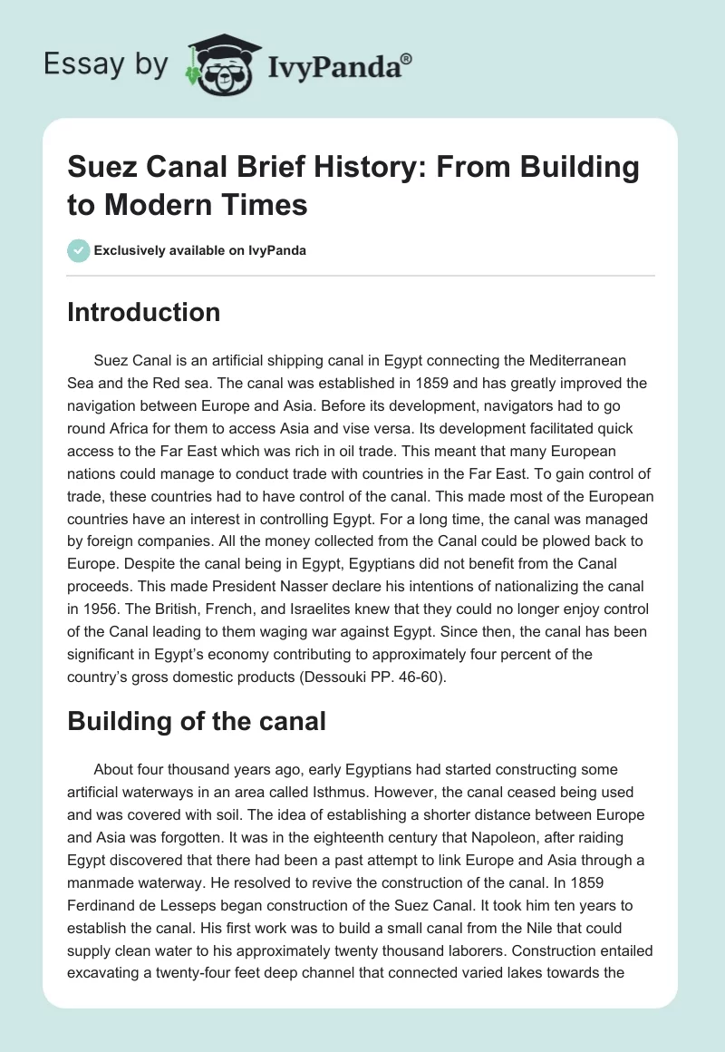 Suez Canal Brief History: From Building to Modern Times. Page 1