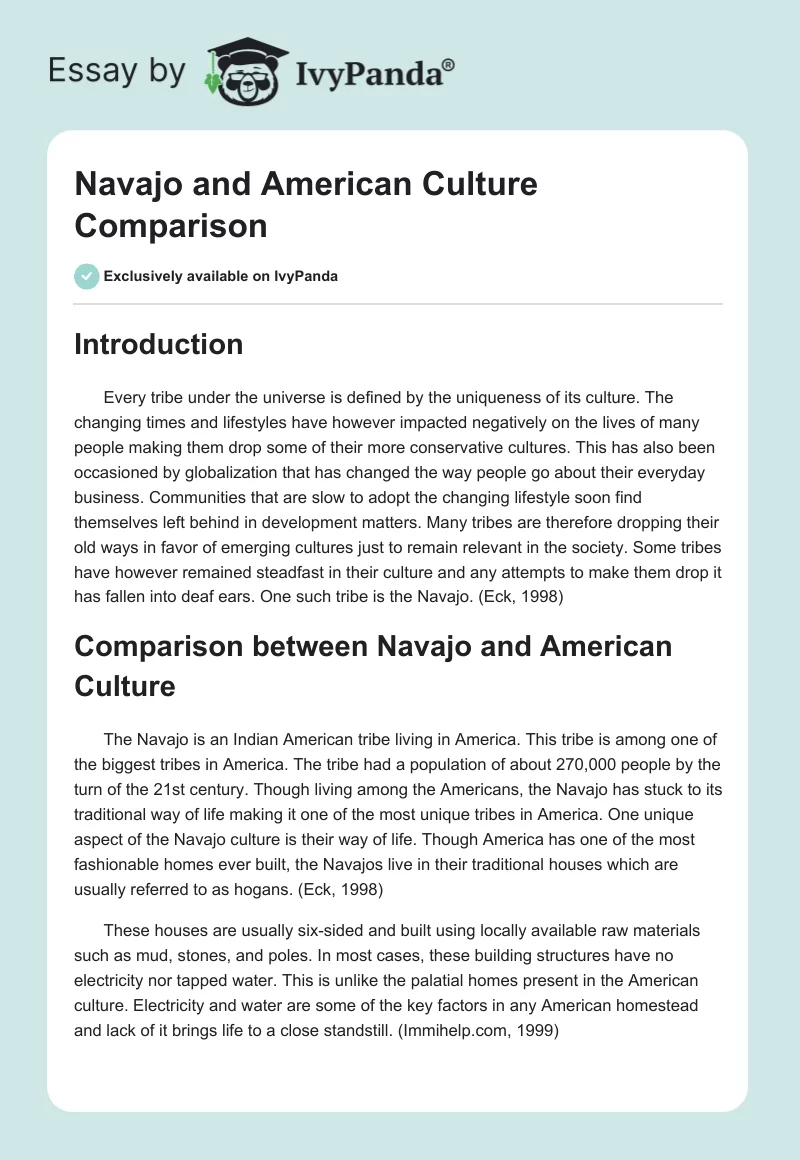 Navajo and American Culture Comparison. Page 1