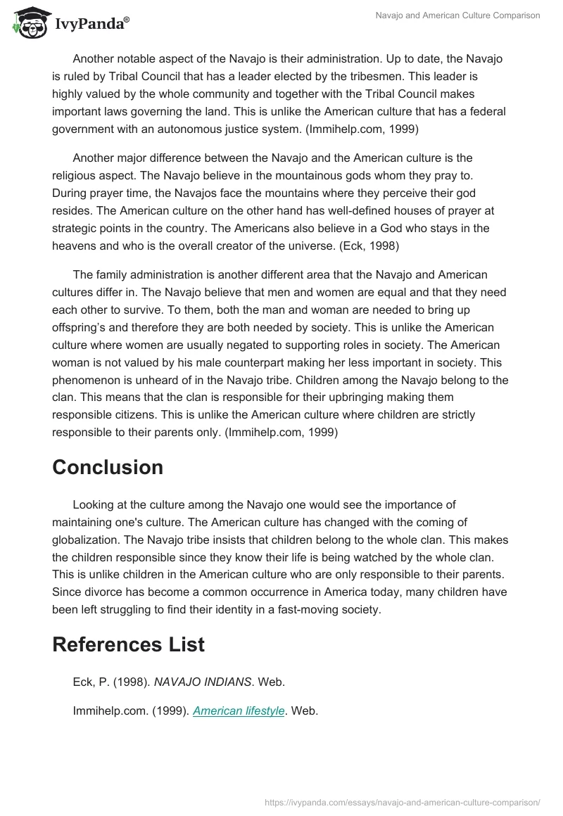 Navajo and American Culture Comparison. Page 2