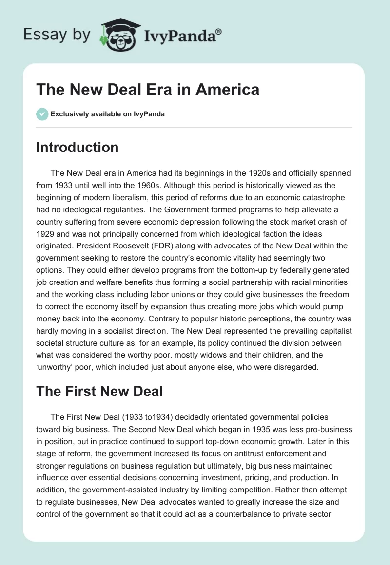 The New Deal Era in America. Page 1