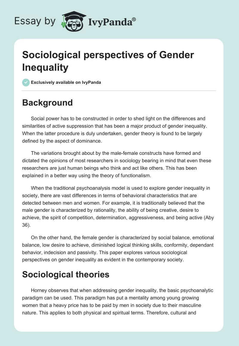 Sociological perspectives of Gender Inequality. Page 1